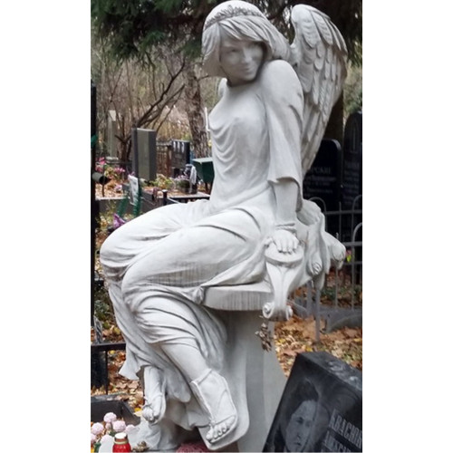 Скульптура белый мрамор девушка ангел памятник захоронения.